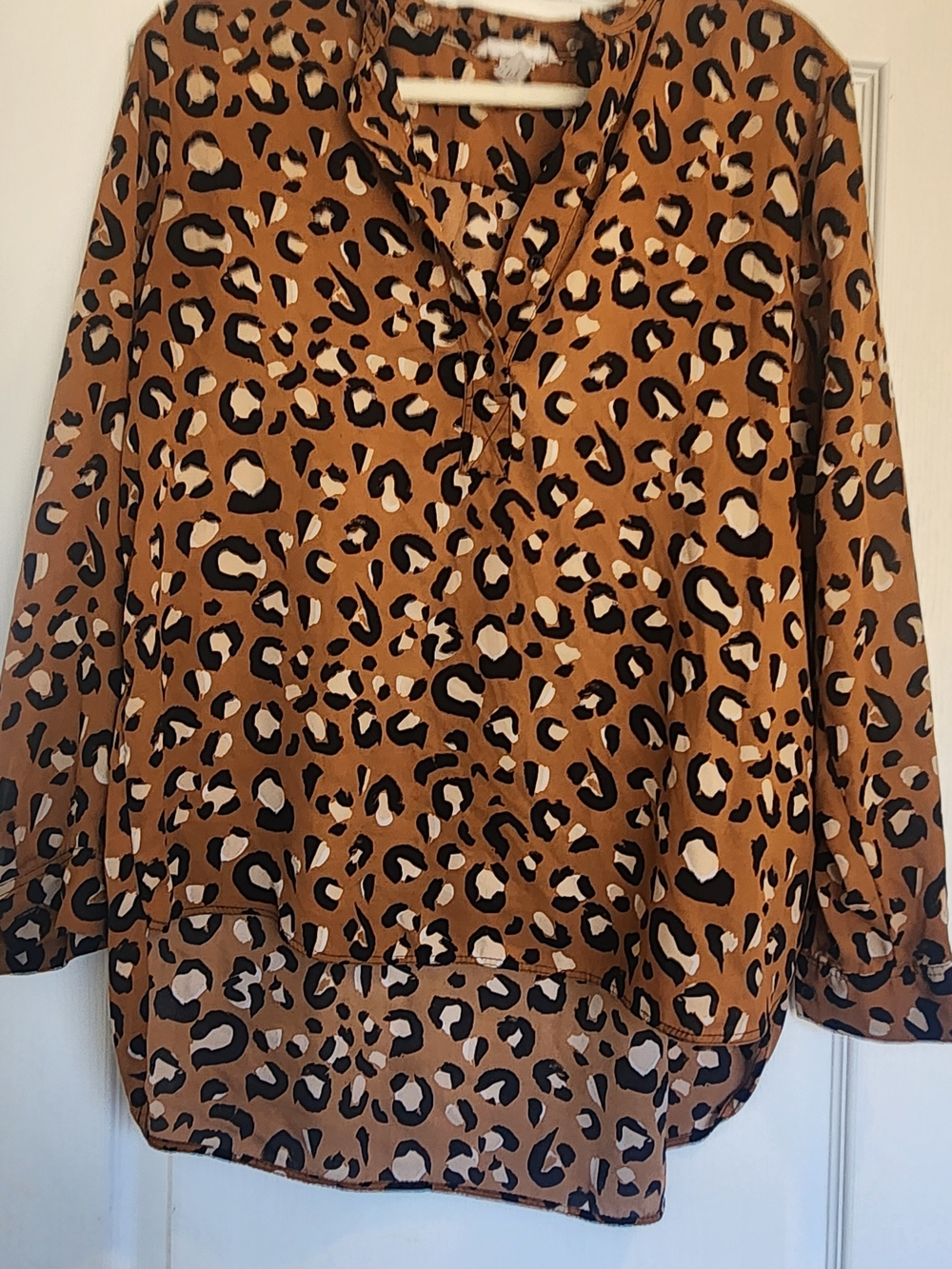 H&M Brown Leopard Print Long Sleeve Blouse 14 Euc
